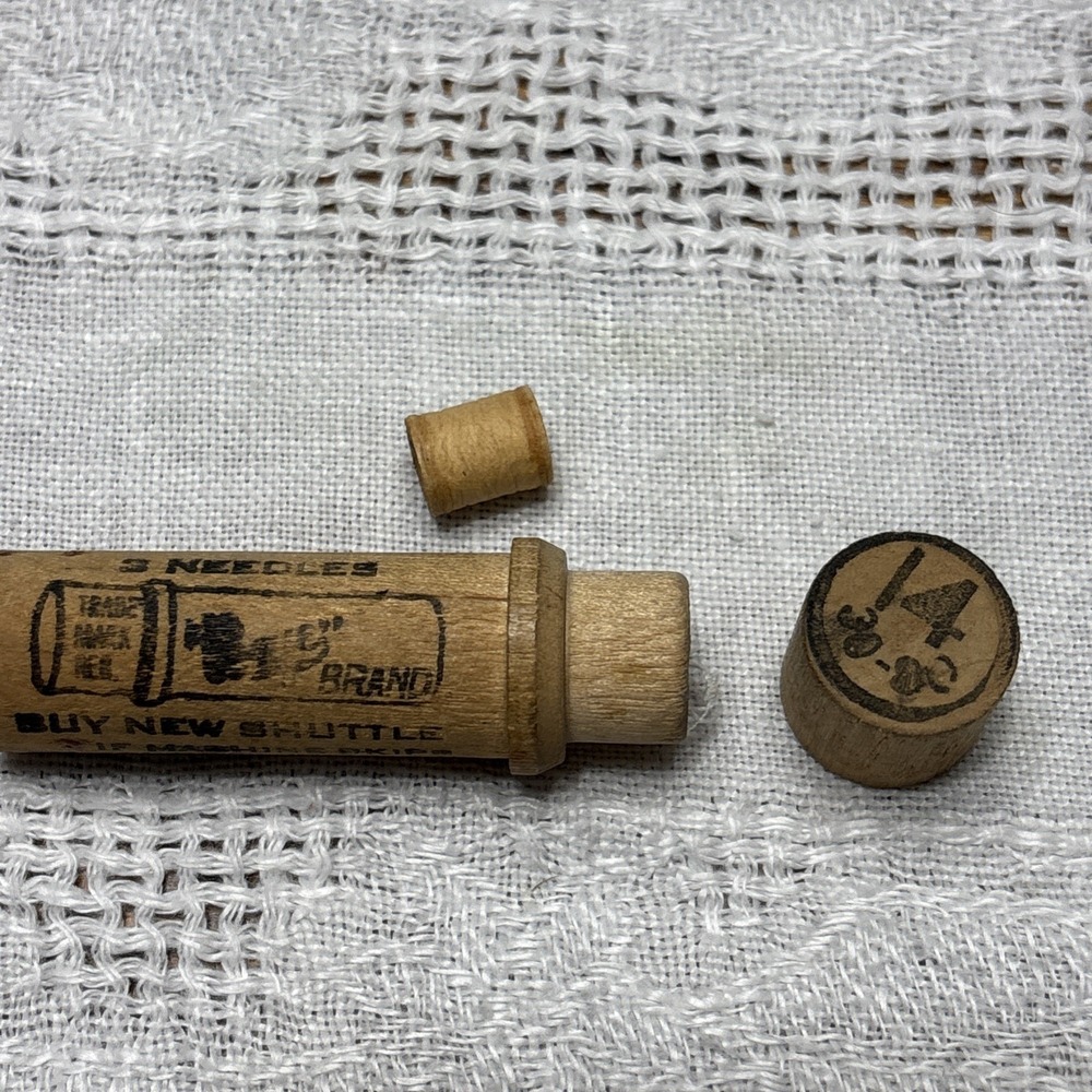 ANTIQUE SEWING NEEDLES IN PRIMITIVE ORIG WOODEN CASE W ADVERTISING ADVERTISEMENT